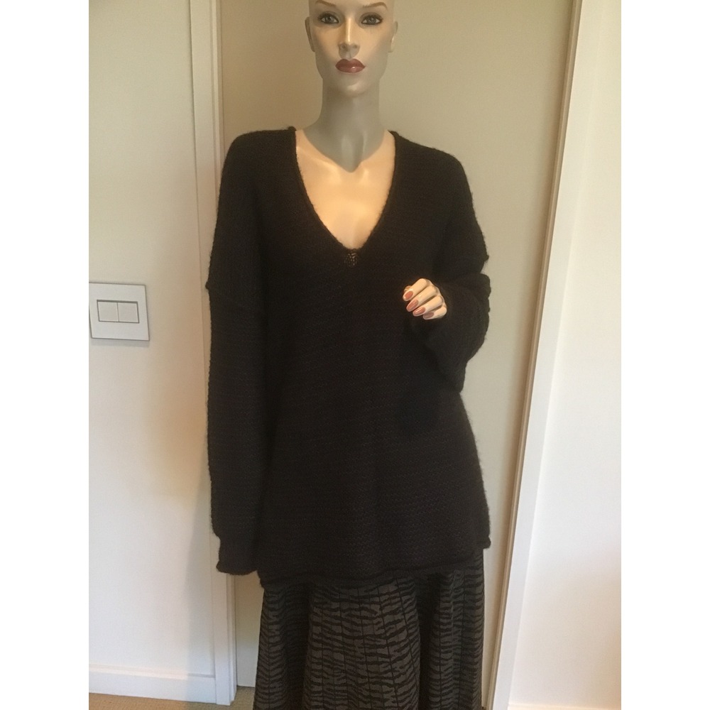 Free People All Mine Alpaca Black Oversized V-Neck Knit Pullover Tunic Sweater M